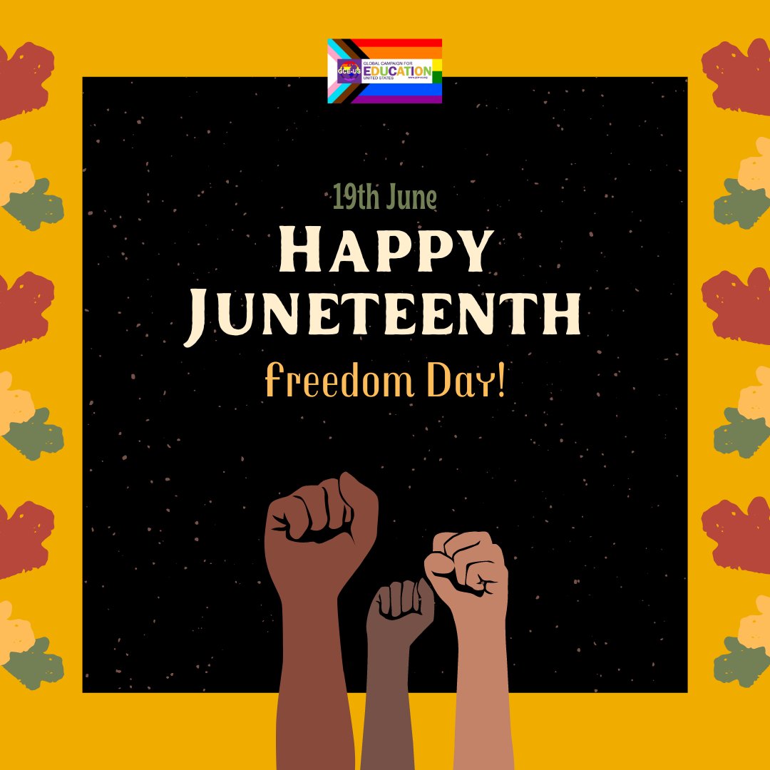 GCE_US's tweet image. ❤️ Happy #Juneteenth2023 from GCE-US! We stand with Black Americans and celebrate the freedom this day brings. We wish you a great #Juneteenth this year. 🤝🏾

🧡 @neatoday Teaching Juneteenth Resources: bit.ly/NEA-Juneteenth…

💚 @blmatschool Resources: bit.ly/BLM-At-School-…