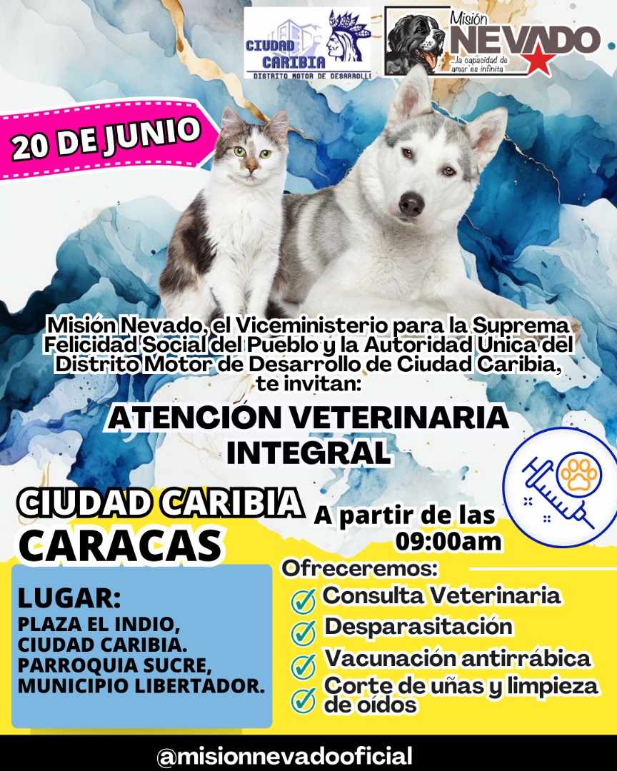 📢 Atención #CARACAS
Mañana Jueves #20Junio  estaremos en  #CIUDADCARIBIA ofreciendo  #AtenciónVeterinariaIntegral .🐈🐕.
💚 Consulta veterinaria
💚 Desparasitación
💚 Vacunación antirrábica
💚 Corte de uñas  y Limpieza de oídos.
¡Te esperamos a partir de las 09:00am!