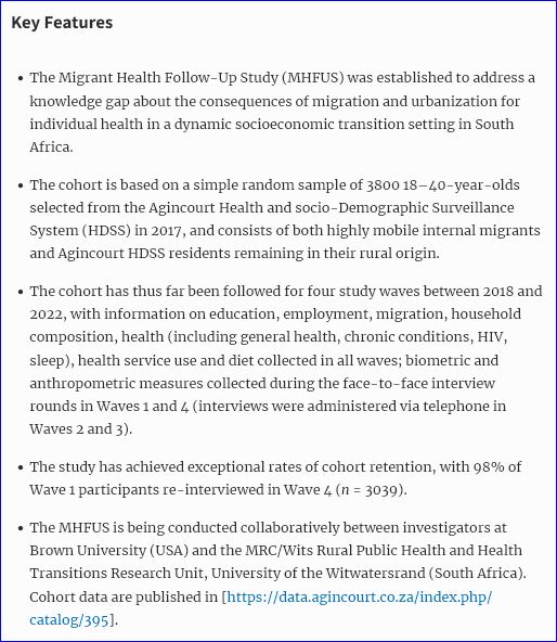 Cohort Profile: Migrant Health Follow-Up Study (MHFUS) of internal migration in South Africa
doi.org/10.1093/ije/dy…