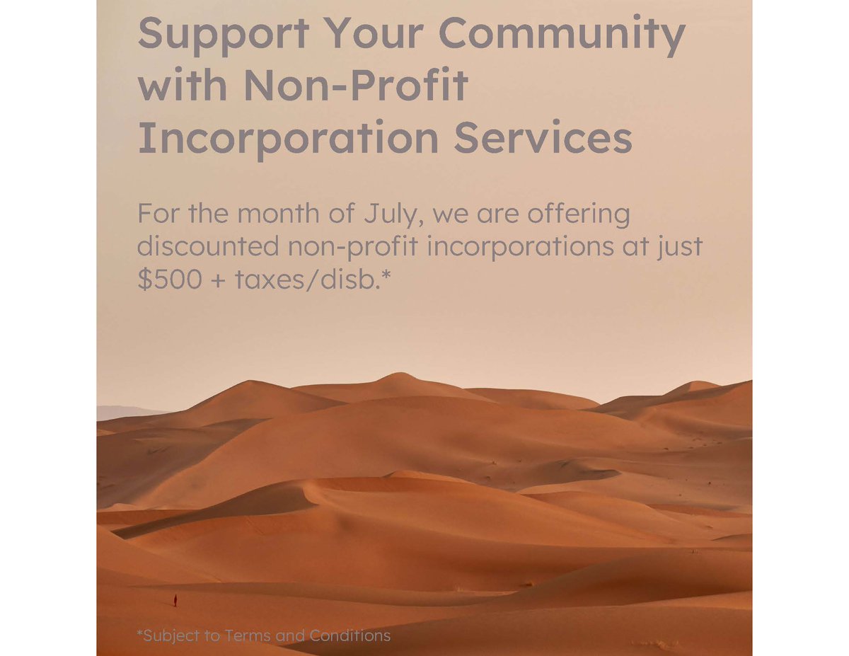 macushlaw's tweet photo. This July, we’re offering a special promotion to support non-profit organizations with a discounted incorporation service at a flat fee of $500 plus taxes and disbursements. 
Visit https://t.co/6JVOR9SZ3M and click ‘Hire us’ to get started. https://t.co/iMiHgxfNeE