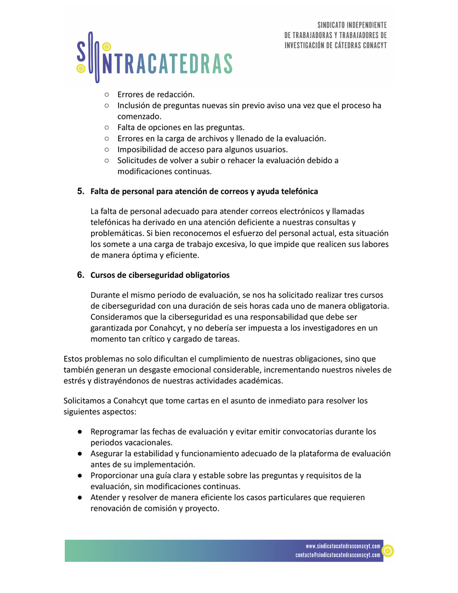 SCatedras's tweet photo. Personal de #Cátedras #IxM estamos enfrentando dificultades en el periodo de evaluación. Fallas en la plataforma, cambios de fechas y falta de personal nos están afectando.
¡Un proceso justo y eficiente es posible!
@Conahcyt_Mex #IxM https://t.co/ezdeosVGGA