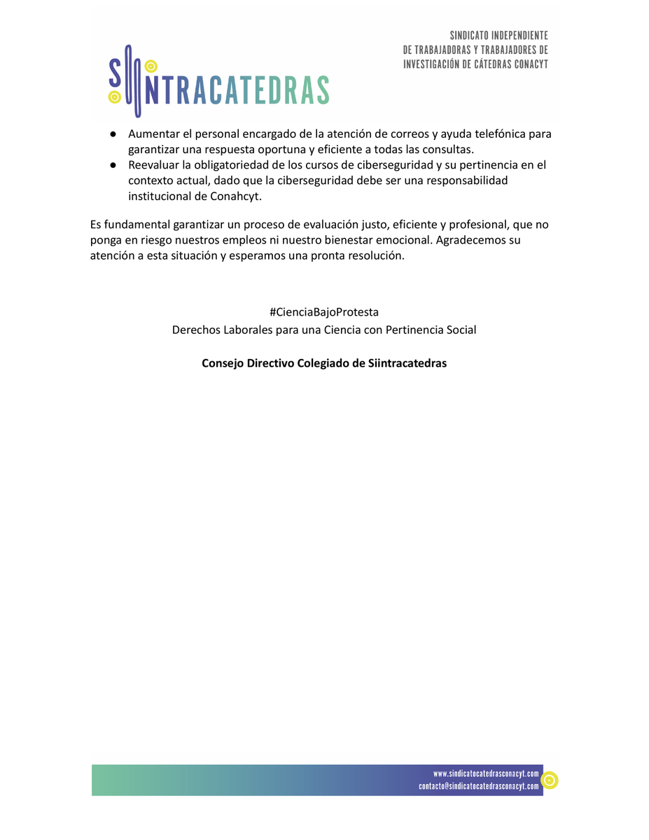 SCatedras's tweet photo. Personal de #Cátedras #IxM estamos enfrentando dificultades en el periodo de evaluación. Fallas en la plataforma, cambios de fechas y falta de personal nos están afectando.
¡Un proceso justo y eficiente es posible!
@Conahcyt_Mex #IxM https://t.co/ezdeosVGGA