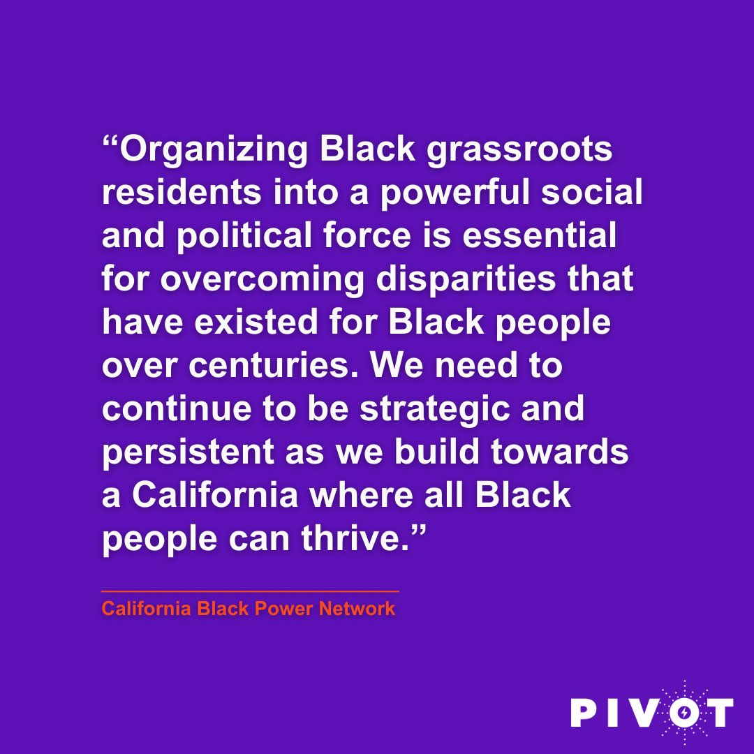 This #Juneteenth, we celebrate PIVOT grantee California Black Power Network.⚡️

As an organizing grantee, CBPN continues its Reparations Campaign by building people power to educate decision-makers on recommendations from the Reparations Task Force.

THANK YOU, <a href="/blkpowernetwork/">Yes</a> !