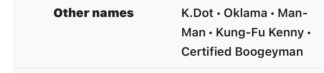 94wasagoodyear's tweet photo. Who added “certified boogeyman” to K Dot’s wiki page?? Lmfaoooo 😭😭😂😂 love it https://t.co/uow5Ywsp29