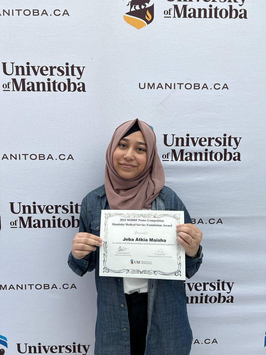Jeba A. Maisha (She/Her) (@maishaatkia) on Twitter photo Happy to have received the MMSF poster award and MMCF travel award at the <a href="/MSHRF_UM/">Manitoba Student Health Research Forum</a> poster competition! Thanks to my supervisors, funding agencies and the organizers! <a href="/Liam_ONeil/">Liam O'Neil</a> <a href="/NMfromUManitoba/">Dr. Neeloffer Mookherjee</a> <a href="/UM_Immu/">Dept of Immunology @ UofM</a> Happy to have received the MMSF poster award and MMCF travel award at the <a href="/MSHRF_UM/">Manitoba Student Health Research Forum</a> poster competition! Thanks to my supervisors, funding agencies and the organizers! <a href="/Liam_ONeil/">Liam O'Neil</a> <a href="/NMfromUManitoba/">Dr. Neeloffer Mookherjee</a> <a href="/UM_Immu/">Dept of Immunology @ UofM</a>