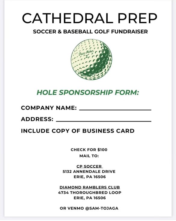 If golfing isn’t your thing but you still would like to support CP Men’s Soccer, please consider being a sponsor. All monies stay with your designated team.