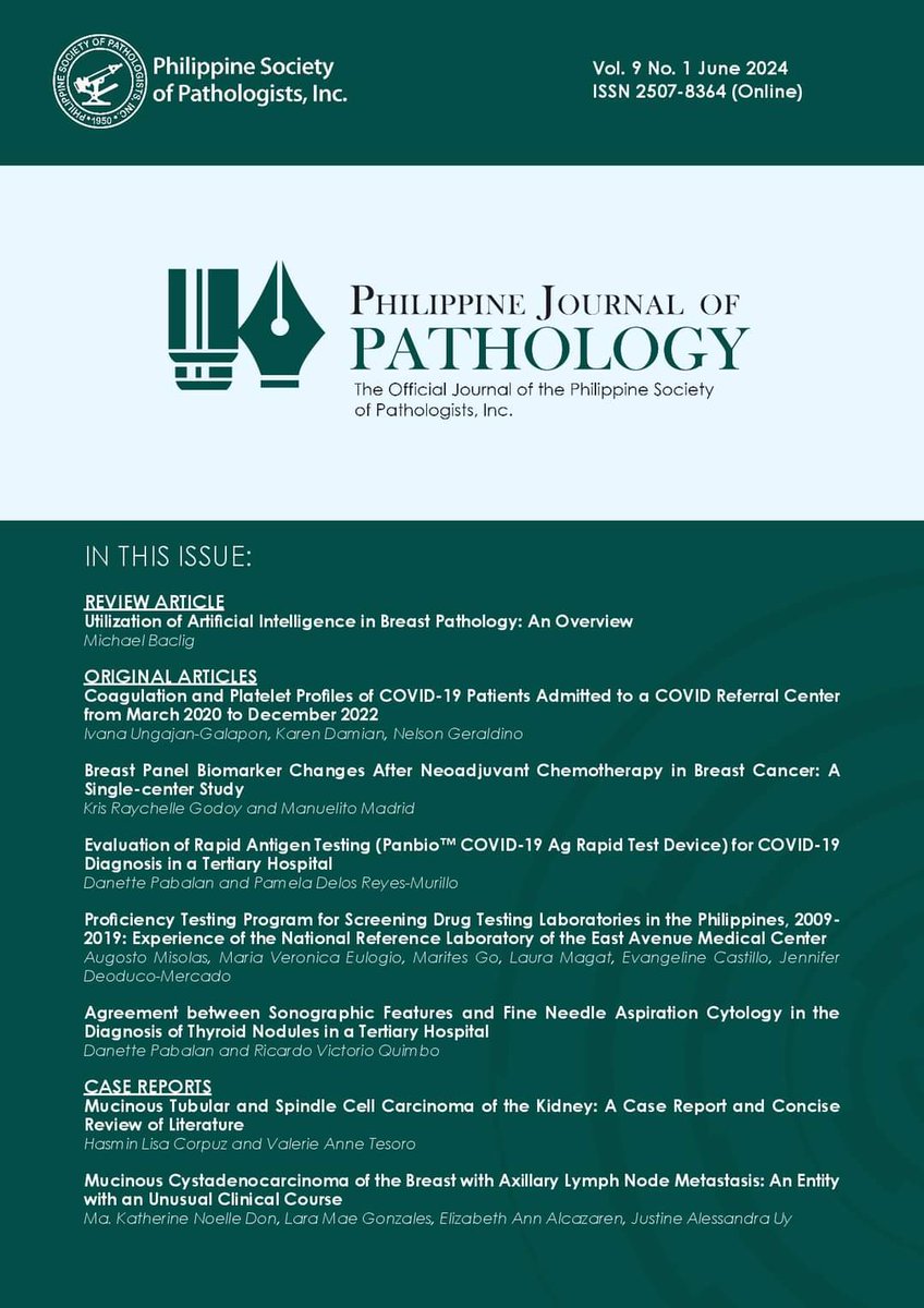 PhilJournalPath's tweet photo. The latest issue of the Philippine Journal of Pathology is now available online at https://t.co/ZwrliLOKSF.

All articles are downloadable as individual PDF files [UPDATED today]. https://t.co/bSWoZEpldn
