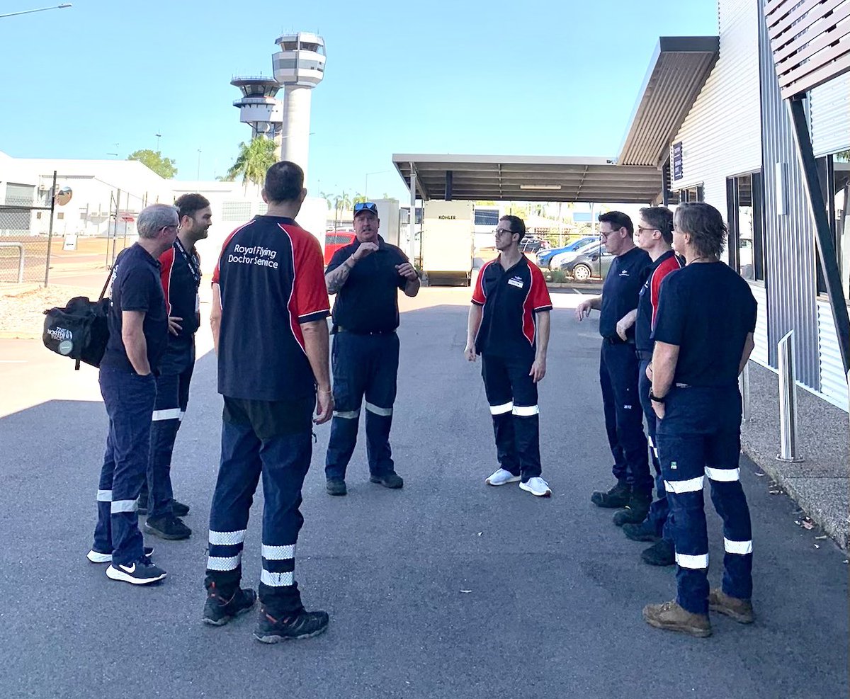 Love hosting our WA colleagues in Darwin! 

DYK we work collaboratively to provide:
- #rfdsSANT aeromed services to Top End communities 
- #rfdsWA aeromed support Broome&lt;=&gt;DRW + clinic/rotary offshore services to the mining sector. 

Because illness doesn’t care about borders.