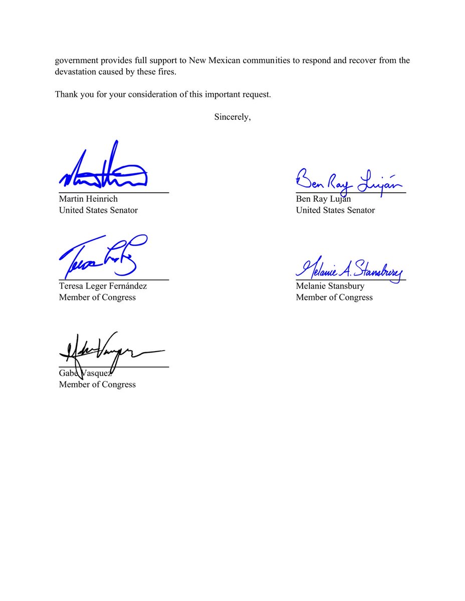 Rep_Stansbury's tweet photo. Today, we asked @POTUS to approve @GovMLG’s Major Disaster Declaration. 

It is critical that the federal government moves quickly so we get the much-needed resources and services to Lincoln &amp; Otero communities impacted by the fires. https://t.co/xB84XHm43f