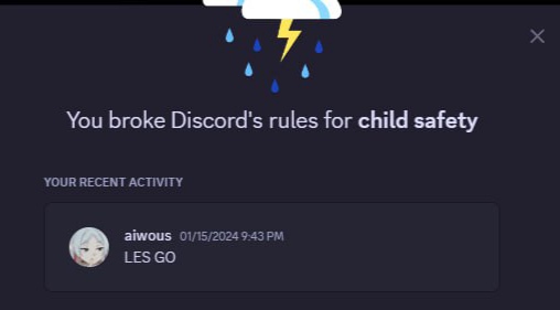 aiwous_osu's tweet photo. Ok. so @discord , I wanna know how does phrase "LES GO" relate to child safety🤔 https://t.co/PHfqwjcNmB
