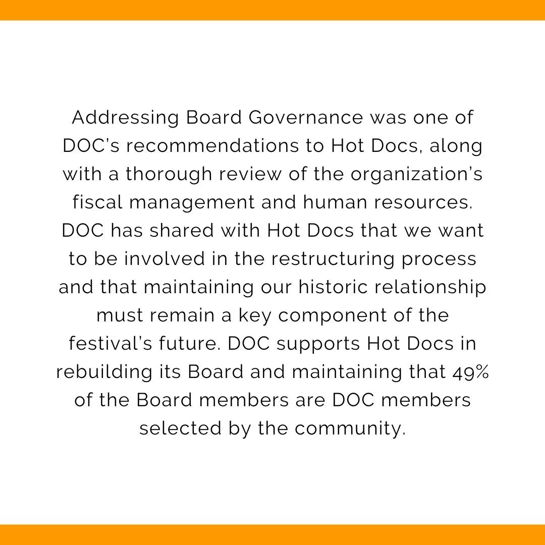 DOCorg's tweet image. DOC BOARD STATEMENT IN RESPONSE TO HOT DOCS BOARD RESTRUCTURING

On June 19th, 2024 Hot Docs announced that they are restructuring the Hot Docs Board: buff.ly/3VwTxhZ
