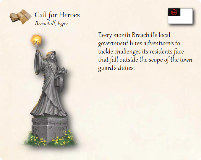 GolarionToday's tweet photo. Call for Heroes
#Breachill #Isger #CallForHeroes
https://t.co/SqwwPFCyEI
Every month Breachill’s local government hires adventurers to tackle challenges its residents face that fall outside the scope of the town guard’s duties. https://t.co/ykVLfPJby6