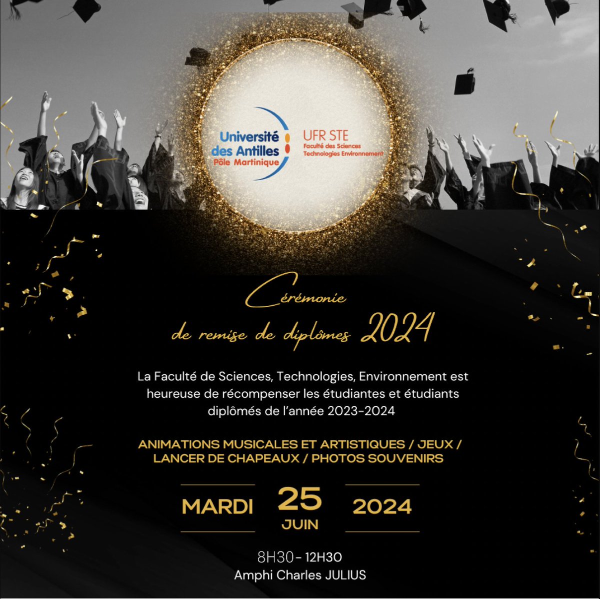 La cérémonie de remise des diplômes 🎓 à nos lauréats des licences et Master de l'UFR-STE de tiendra le matin du mardi 25 juin à l'amphithéâtre Charles Julius. Les étudiants ont mis toutes leurs forces dans la préparation de cette manifestation devenue une quasi institution.