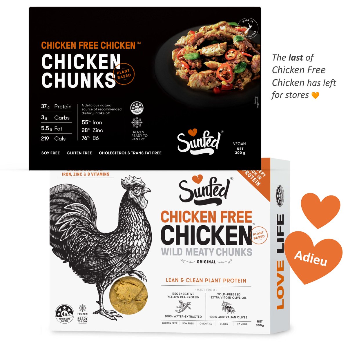Final stock of Chicken Free Chicken has left for store freezers.
Thank you for your love from the first light to the last glow 🧡