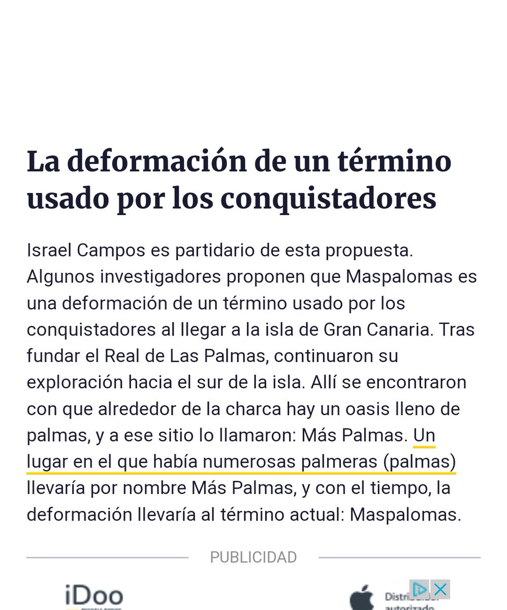 PabloMonzn12's tweet photo. Aquí 4 hipótesis de sobre el origen de la toponimia

Yo soy más de la propuesta de la deformación  de "Más Palmas" por aquello de que es muy recurrente en la toponimia post conquista https://t.co/oDVDJD70gM