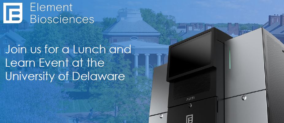 Come join us for lunch at the Ammon-Pinizzotto Biopharmaceutical Innovation Center on Tuesday, June 25th at 12:30pm! Learn about the latest innovations at the <a href="/UD_DNAcore/">UD DNA Sequencing & Genotyping Center</a> with the <a href="/ElemBio/">Element Biosciences</a> Aviti Sequencer.

go.elementbiosciences.com/Delawareseminar

#seminar #ngs #sequencing #aviti #UDel #Aviti