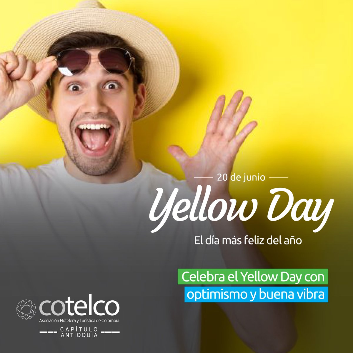 CotelcoAnt's tweet photo. Hoy celebramos el #YellowDay el día + feliz del año🌞 Desde #CotelcoAntioquia te invitamos a disfrutar de este día lleno de #optimismo y #alegría. Aprovecha la energía positiva para explorar nuevos destinos y crear recuerdos inolvidables. Que la #felicidad te acompañe siempre💙 https://t.co/WaViLb26hs