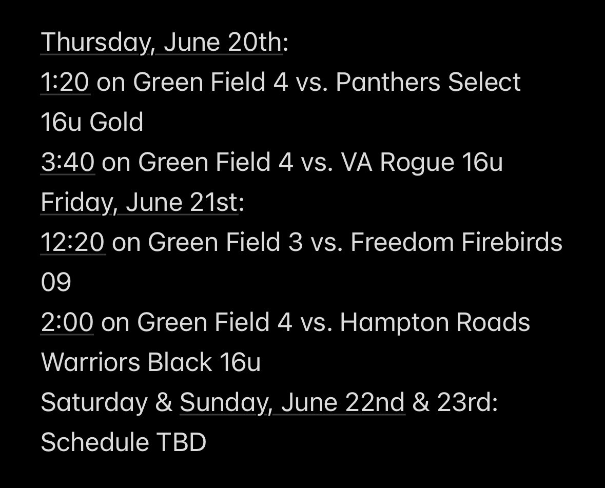 SkyMeriwether3's tweet photo. Ready to hit the field with my girls tomorrow in VA Beach at Princess Anne Athletic Complex! 🖤💛Here’s the schedule for the weekend! @Bh2osoftball @UMWSoftball @lynchburg_sb @SBRRetweets @RandolphSB https://t.co/Rvk90avQ4t
