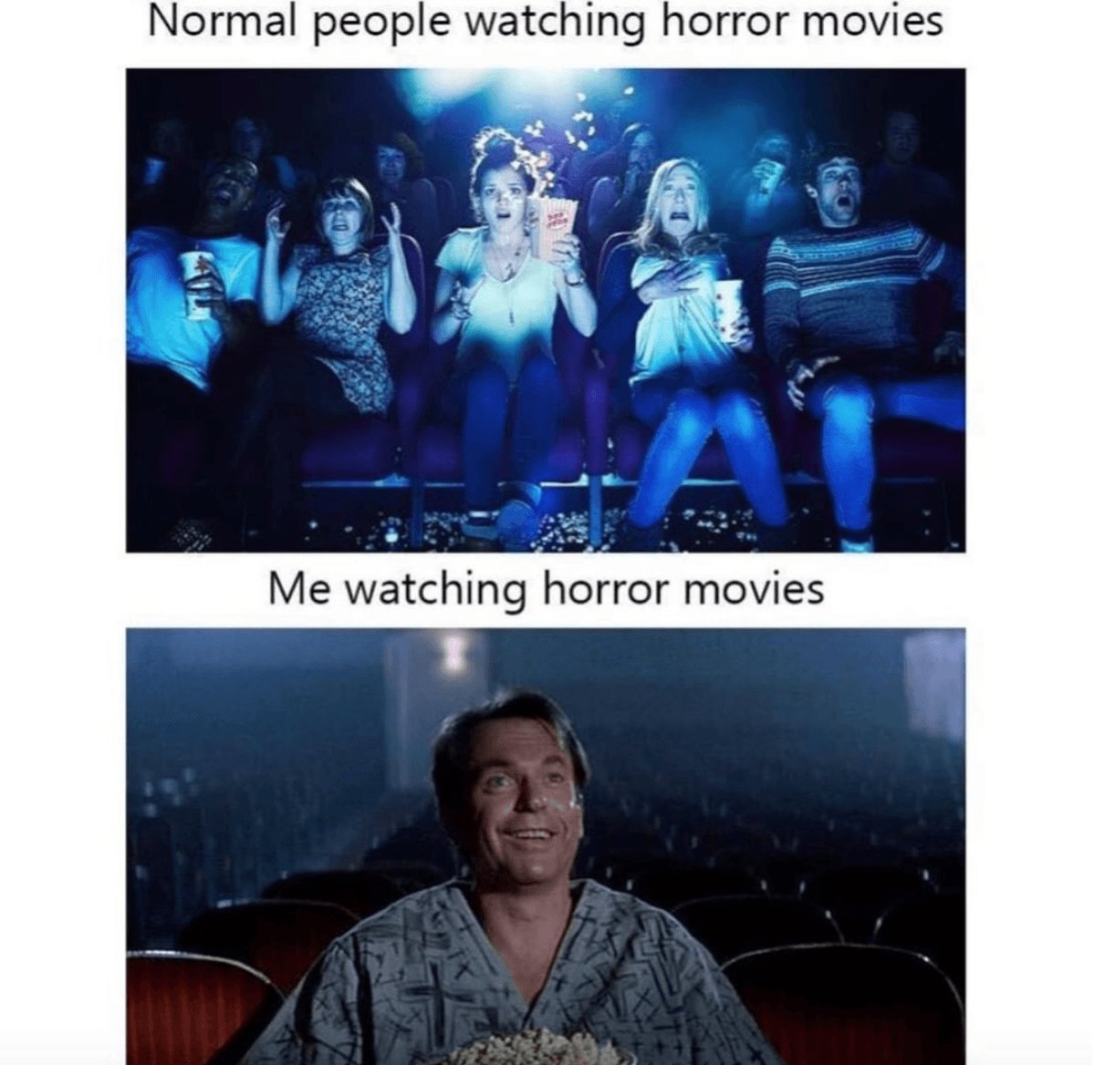 "Okay, let's talk horror movies, shall we? 🎬 Can we all agree that the feeling of terror mixed with excitement is what makes them so addicting? 

 What's your all-time favorite horror movie? Let's compare notes! #HorrorMovies #ScaryMovieMarathon #BringOnTheThrills" 🎥💀
