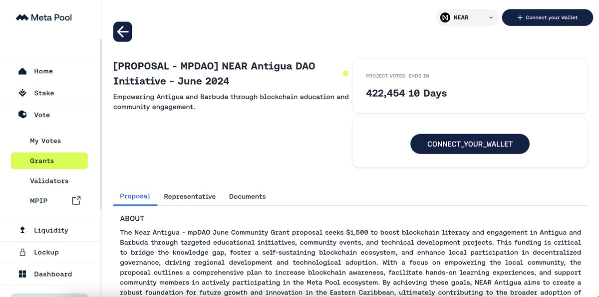 🚨 Voting Ends in 10 days for <a href="/meta_pool/">Meta Pool</a>'s Grants Round 7 🚨 

You can support <a href="/Near_Antigua/">Near Antigua</a> by voting when you visit metapool.app/grants/vote/99…! 

Be sure to visit metapool.app/grants/?networ… to check out all other projects in #MPDAO's Grants Round 7!