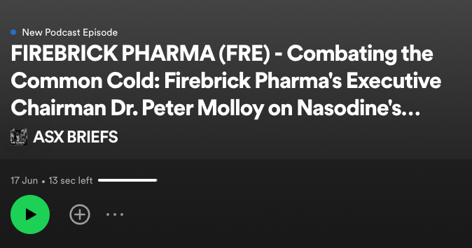 FirebrickPharma's tweet photo. Nasodine has been featured on ASX Briefs!🎙️The interview provided an opportunity to discuss our plans for Nasodine in the US and Singapore. Listen to the full episode here.

https://t.co/LsfIkramkm

#nasodine #asx #nasalspray #pharma https://t.co/Vv3FjL74ei