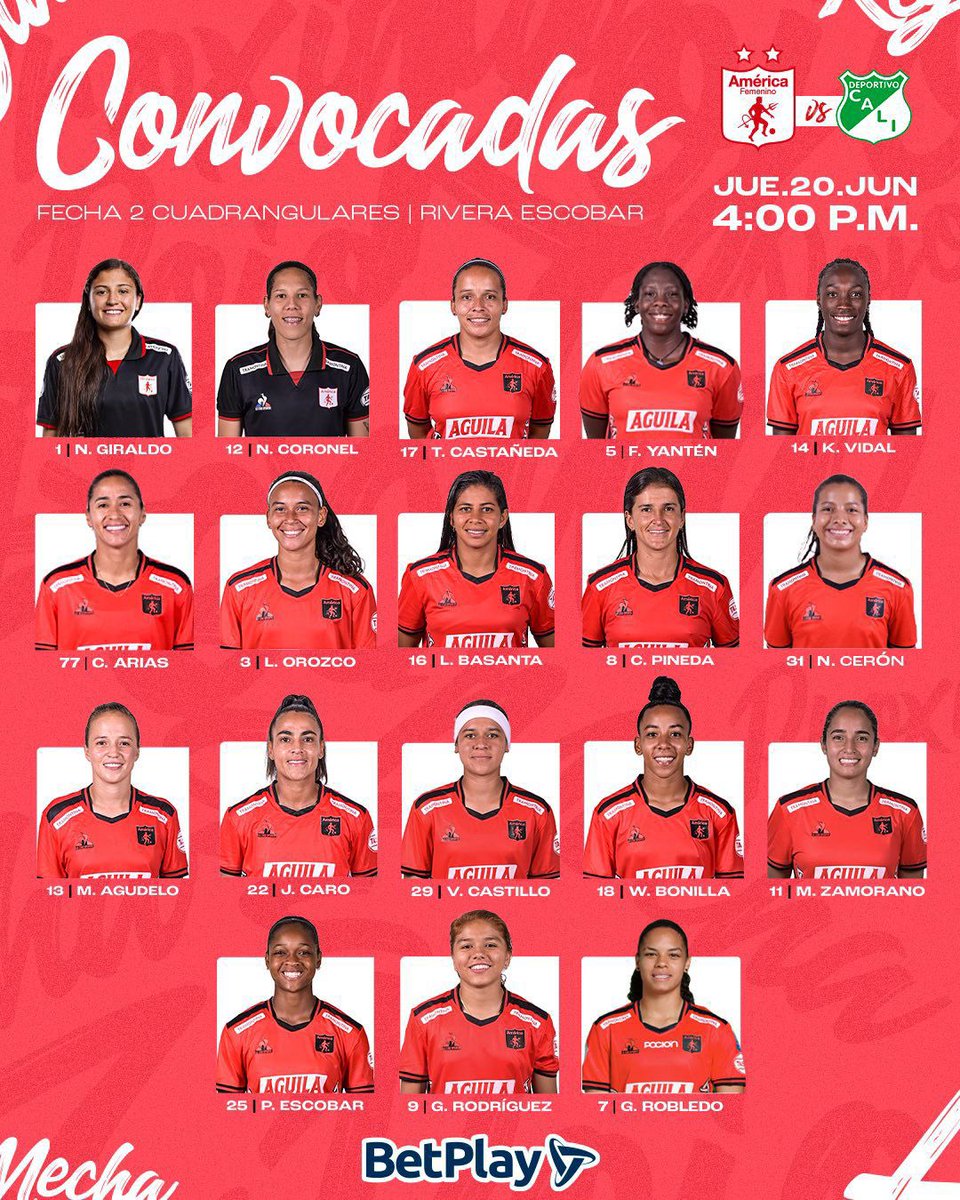 CasaEscarlata's tweet image. Ya están las convocadas por
Daniel Mejía para jugar antes el Deportivo Cali, Ingrid Vidal es
baja pero volverá con más fuerza .
#americadecalifemenino #convocadas #cuadrangularfinal #deportivocali #ligabetplaydimayor #futbol #medios #radio
#casaescarlataradiotv #unidadescarlata