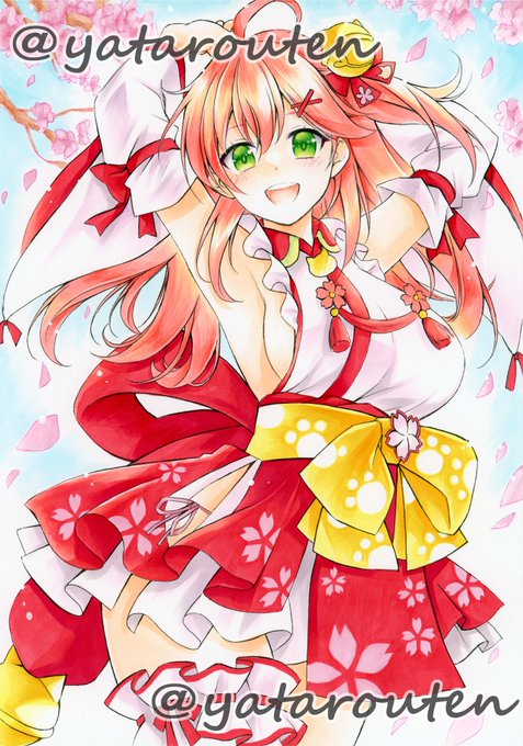 「にゃっはろ～!ホロライブ所属のエリート巫女アイドルさくらみこですっ!」 最近過去絵ばっかりですまないにぇ#手描きイラスト#アナログイラスト#コピックイラスト #コピック #さくらみこ#miko_Art#過去絵 