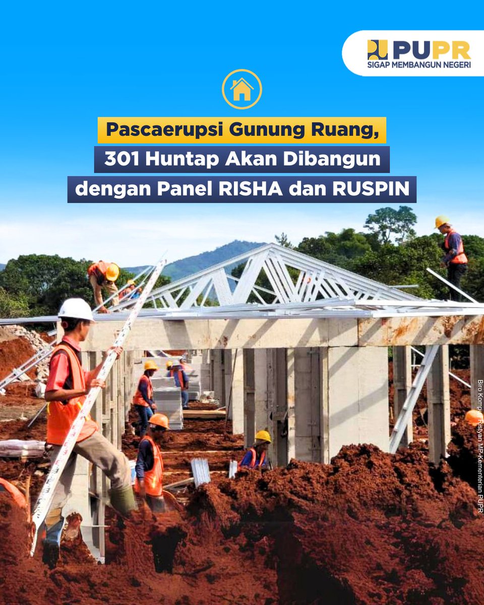 Pascaerupsi Gunung Ruang di Bolaang Mongondow Selatan, Sulawesi Utara, Kementerian PUPR mengirim panel Rumah Instan Sederhana Sehat (RISHA) dan Rumah Sistem Panel Instan (RUSPIN) dari sejumlah daerah ke lokasi bencana.

#SigapMembangunNegeri
#PUPRTanggap