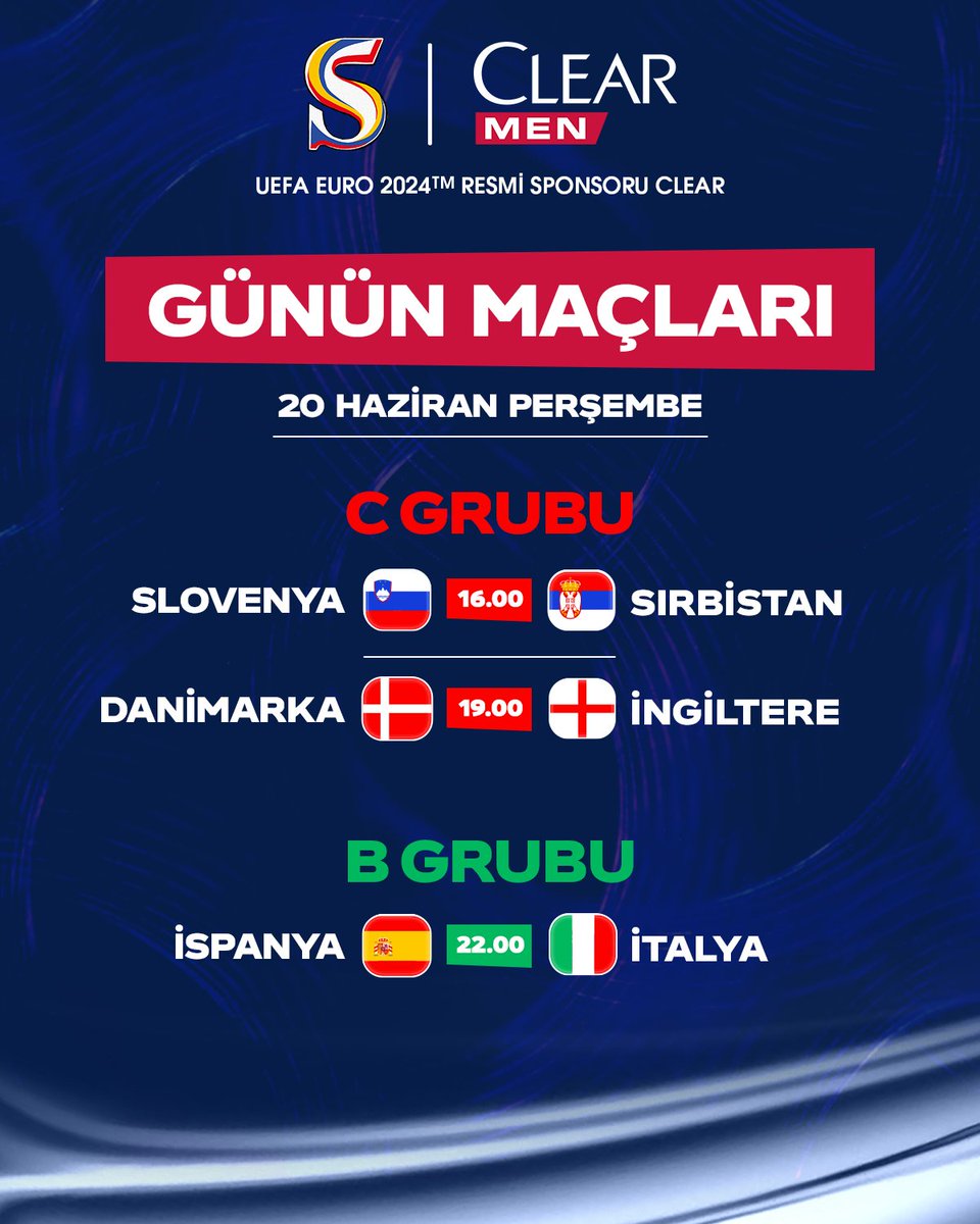 ⚽ Günün maçları. #EURO2024

@clearturkiye #ClearİleKafanRahat #Sponsor