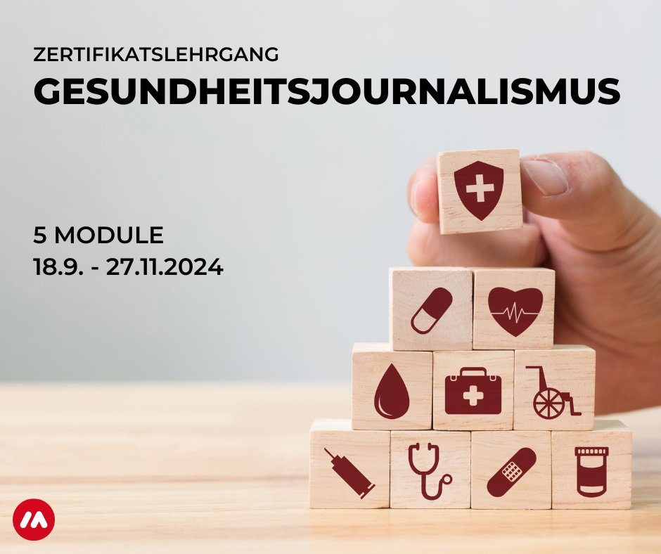 Grundlegendes über das Gesundheitssystem und relevante Themen vermittelt erhalten im Zertifikatslehrgang Gesundheitsjournalismus! 
Jetzt gleich für einen Platz anmelden!
oema.at/seminare/zerti…
#wirmachengutenjournalismusbesser