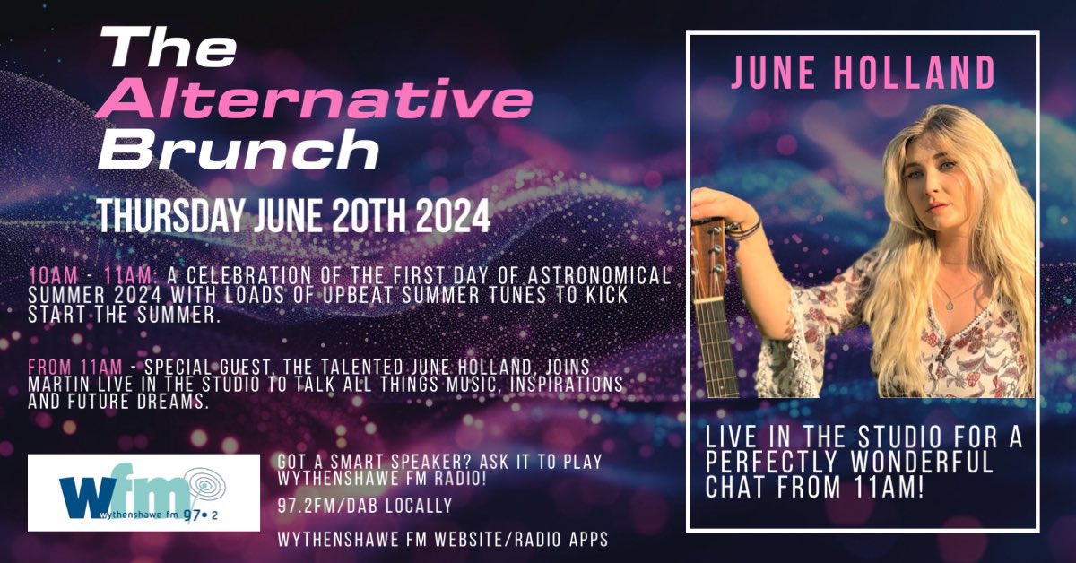 juneholland_'s tweet image. This morning at 11am I’ll be joining Martin live in the studio for the @TheAltBrunch on @wfm972 🙌 

Tune in below to catch our interview!👇 
wfmradio.org 

#radiointerview #radio #independentartist #tunein #thealternativebrunch #wythenshawe