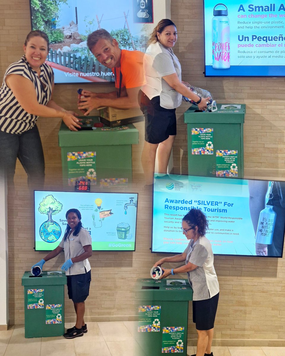 Yohady81's tweet photo. Team members at #SunsetHarbourClub contribute recycling #PlasticBottleTops as part of our #environmental initiatives at the resort. #nosingleuseplastic #GoingGreen @Radha_dadlani @RachelDemmy @paula272007 @lourdesGober https://t.co/vt3BLHpuK7