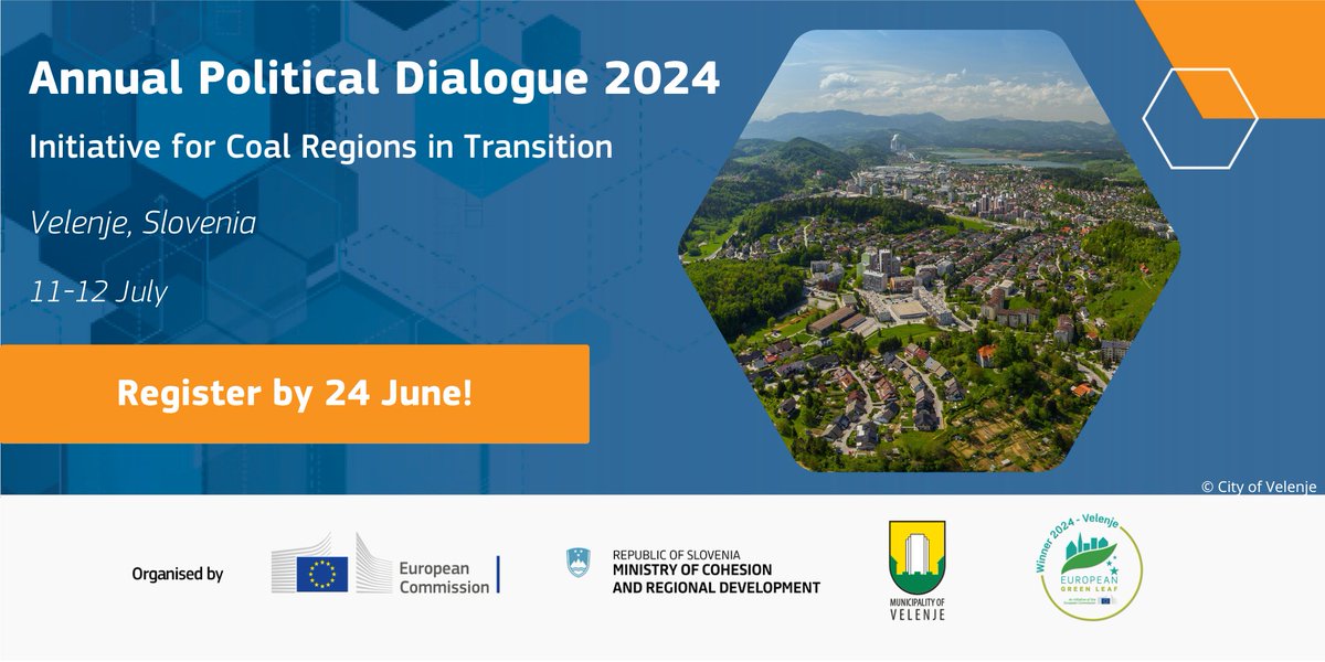 The Annual Political Dialogue of the Initiative for Coal Regions in Transition takes place in Velenje, Slovenia 🇸🇮 on 11-12 July.

Sign up by 24/6 to attend on-site and join #CoalRegionsEU to discuss the progress and challenges of the #JustTransition 👇

europa.eu/!BG8vvd