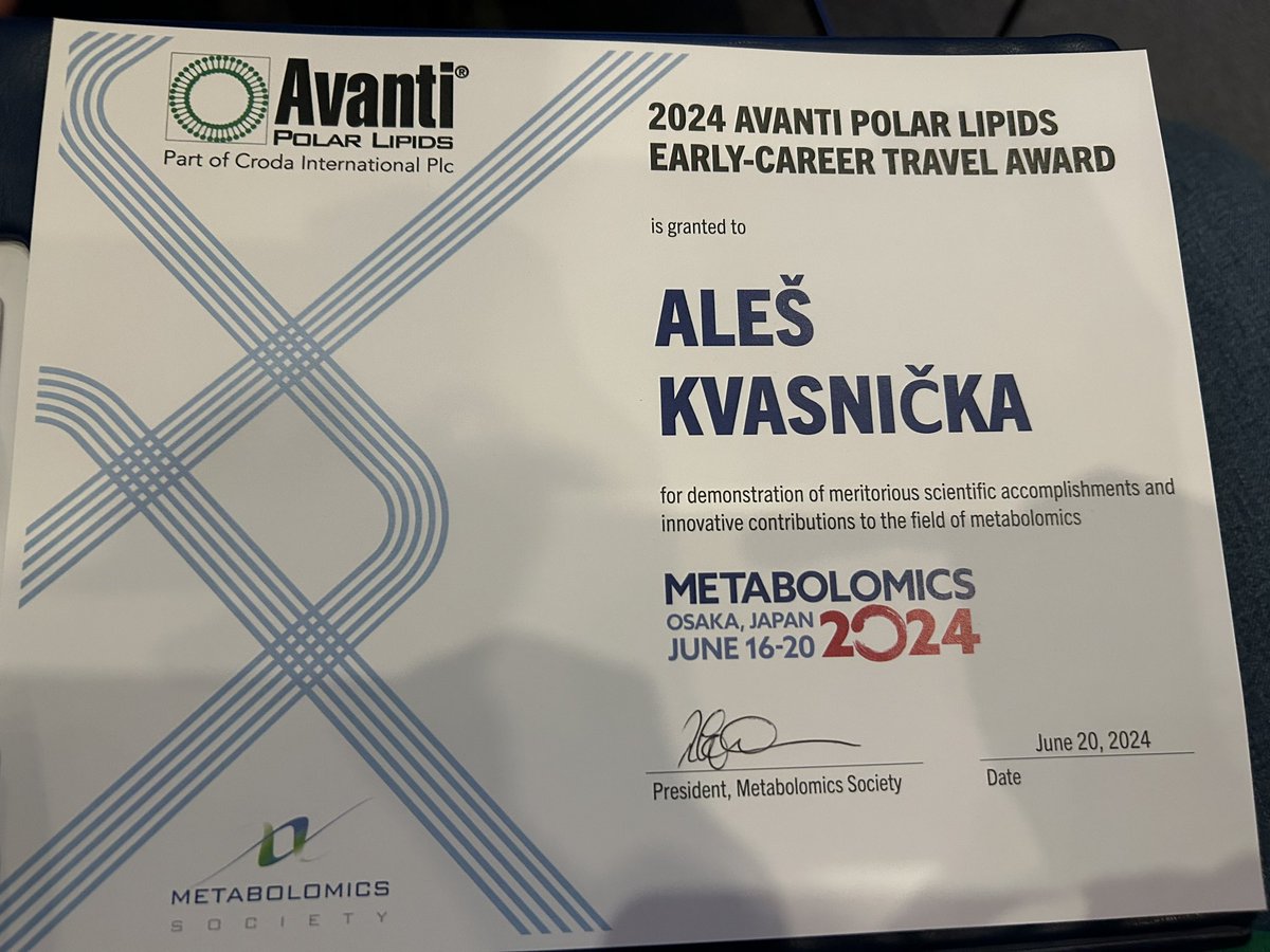 Aleš Kvasnička 🇳🇴🇨🇿 (@aleskvasnicka) on Twitter photo Big thanks and honour to recieve the 2024 Avanti Polar Lipids Early-Career Travel Award at #MetSoc2024 <a href="/MetabolomicsSoc/">Metabolomics Society</a> 🙏 I have been using @AvantiLipids standards on a daily basis 😎 and I am looking forward to using them in the future in #lipidomics Big thanks and honour to recieve the 2024 Avanti Polar Lipids Early-Career Travel Award at #MetSoc2024 <a href="/MetabolomicsSoc/">Metabolomics Society</a> 🙏 I have been using @AvantiLipids standards on a daily basis 😎 and I am looking forward to using them in the future in #lipidomics