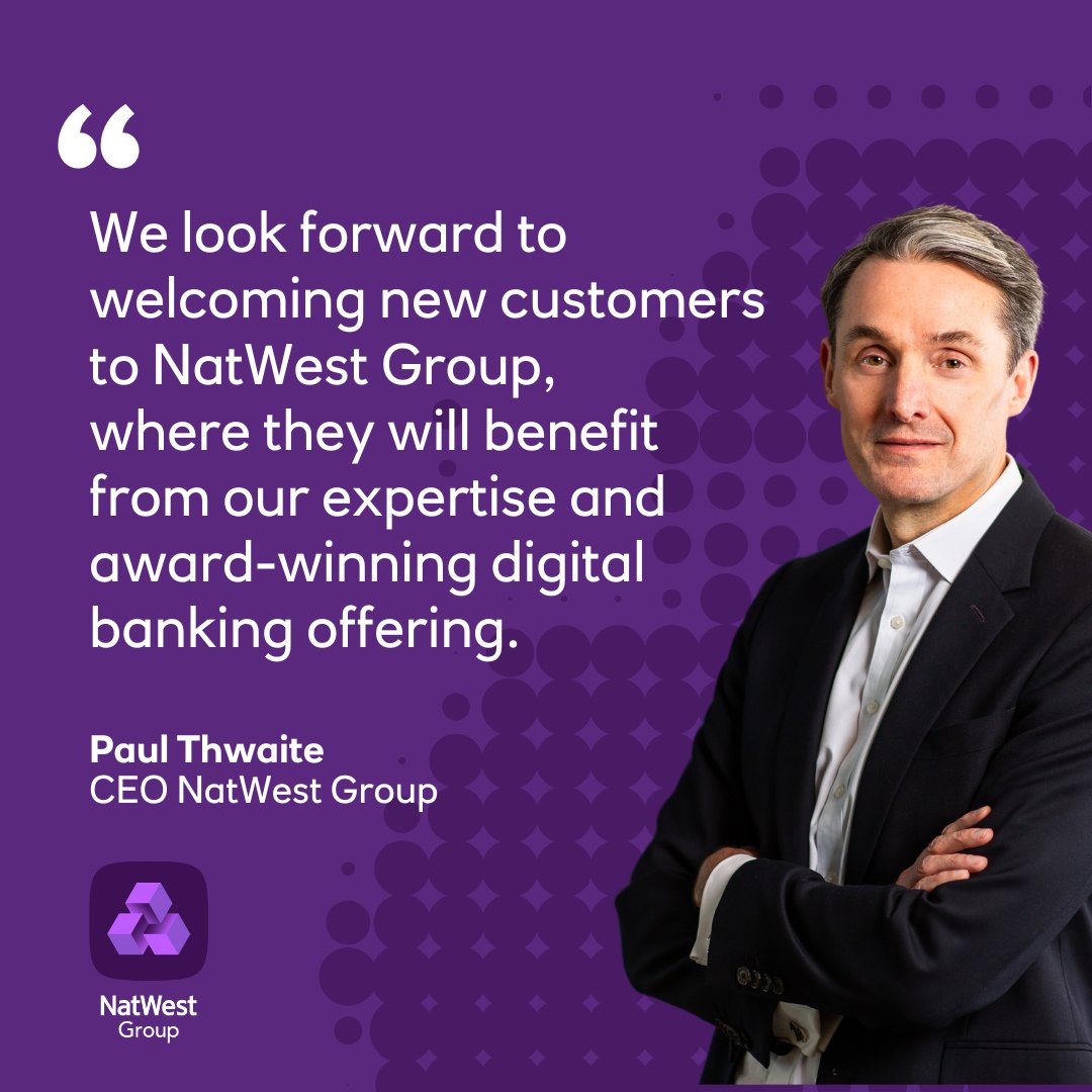 NatWestGroup's tweet photo. We’ve agreed to acquire @Sainsburys_Bank’s retail banking assets and liabilities, which includes their outstanding credit card, unsecured personal loan and saving accounts.

Our CEO Paul Thwaite comments below on the news.

https://t.co/oeydmuVzCJ