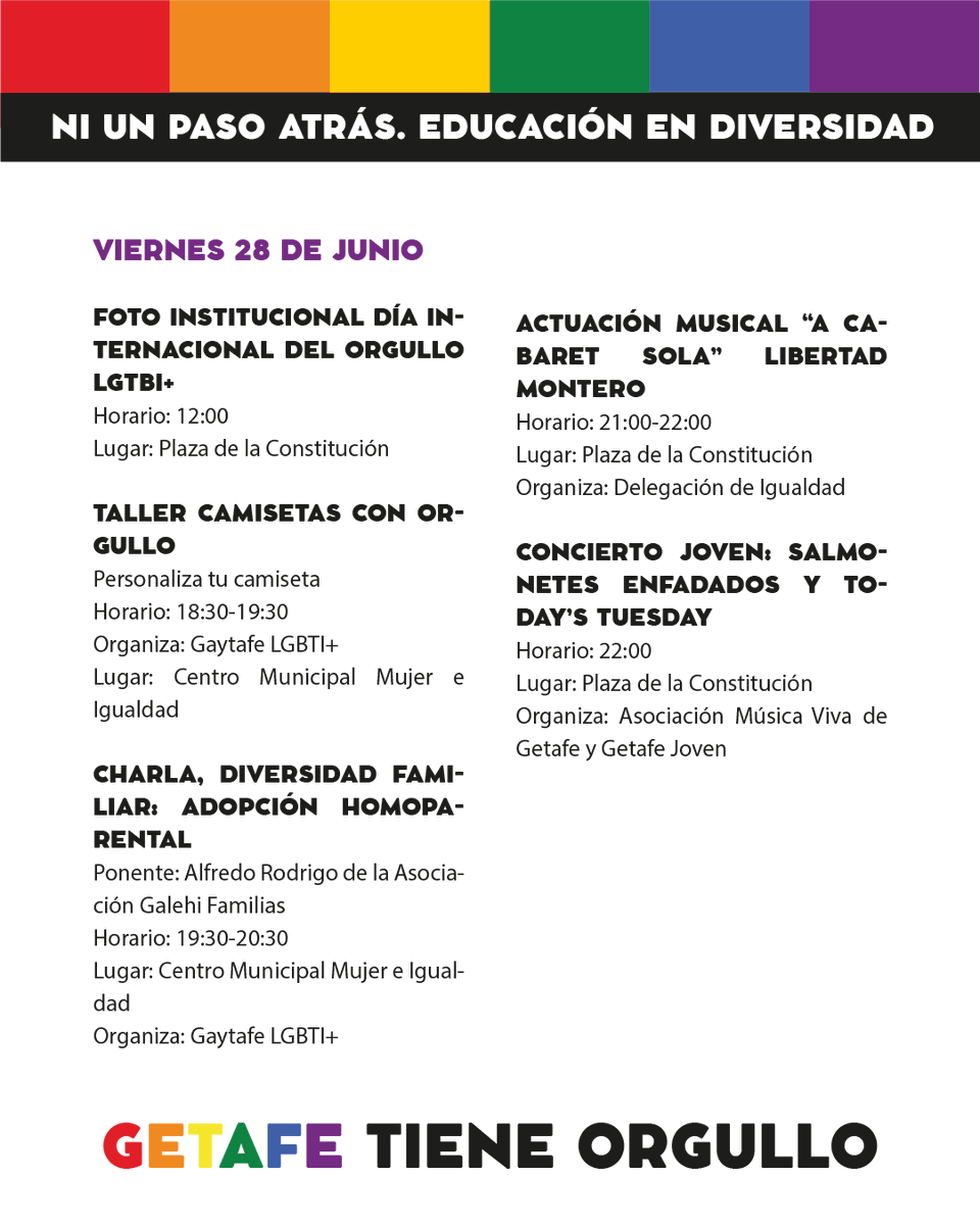 GaytafeLGBTI's tweet photo. El viernes 28 tenemos la actuación musical de @Liber_Montero a partir de las 21 horas en la Plaza de la Constitución de Getafe.
Tenéis que venir a reír y a cantar con nosotras.
#OrgulloLGTBI #OrgulloEnComunidad #OrgulloGetafe https://t.co/JfDGUDuOZ9