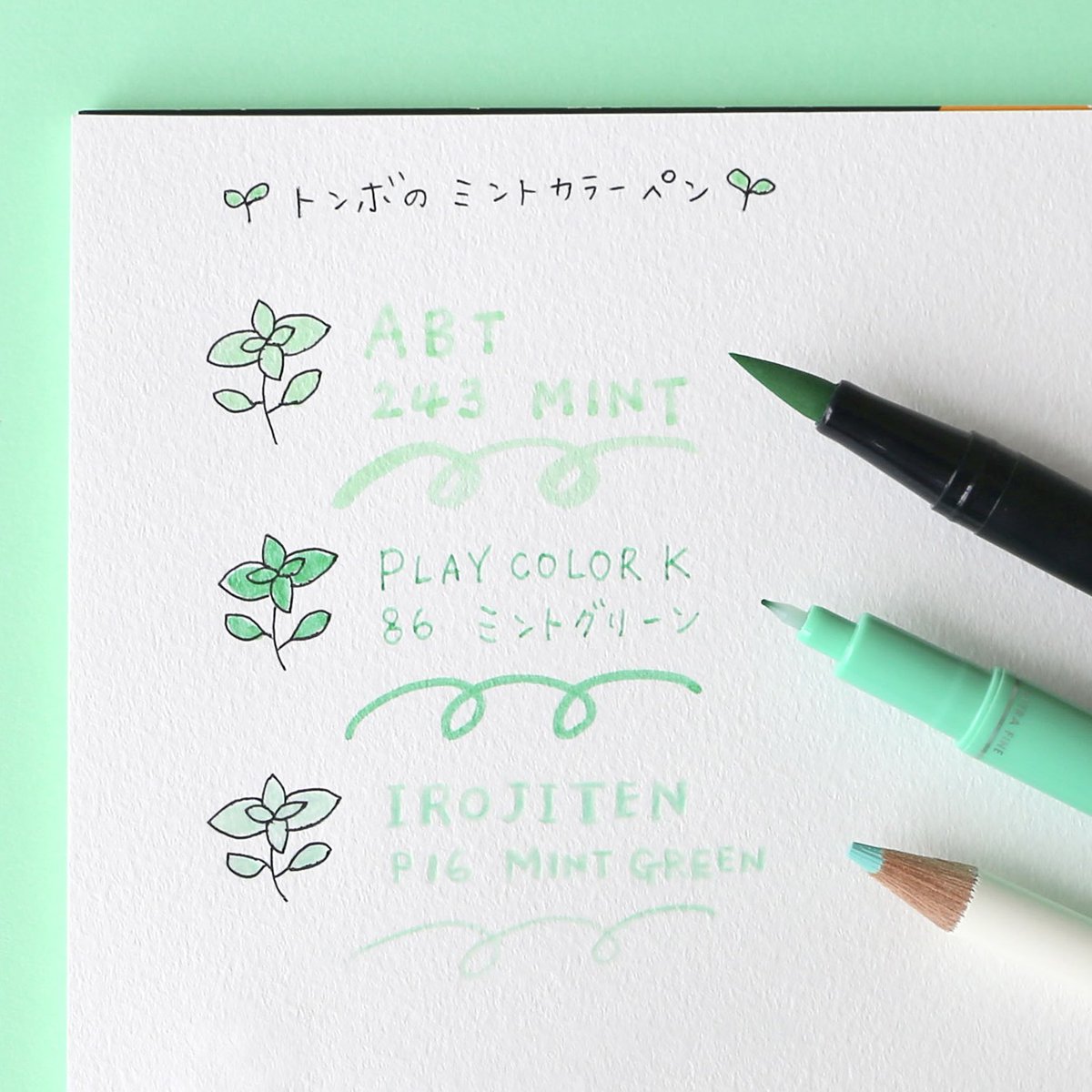 今日は #ペパーミントの日 🌱 トンボの筆記具から「ミント」の色名を
