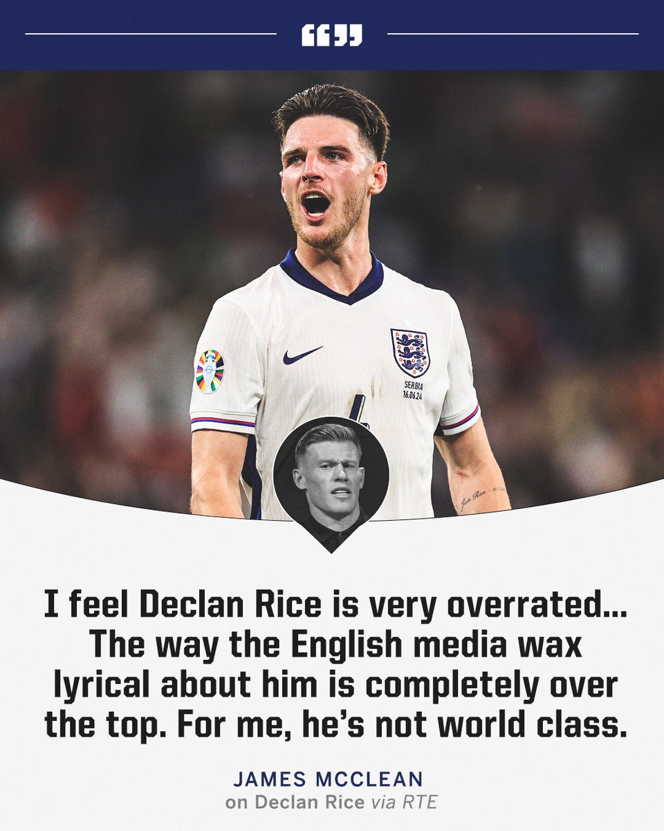 ESPNUK's tweet image. Former Ireland player James McClean thinks Declan Rice is overrated 👀