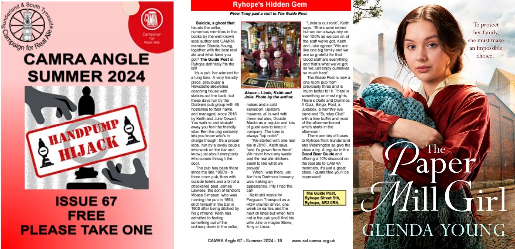 Thanks to my local CAMRA Branch for including my novels in their article on Ryhope's Guide Post Inn, fictional home of Ruth Hardy and her family inThe Paper Mill Girl. Thanks to Keith and Julie who run the place too, for their help with research! <a href="/CAMRA_Official/">CAMRA</a> <a href="/SST_CAMRA/">Sunderland & South Tyneside CAMRA</a>