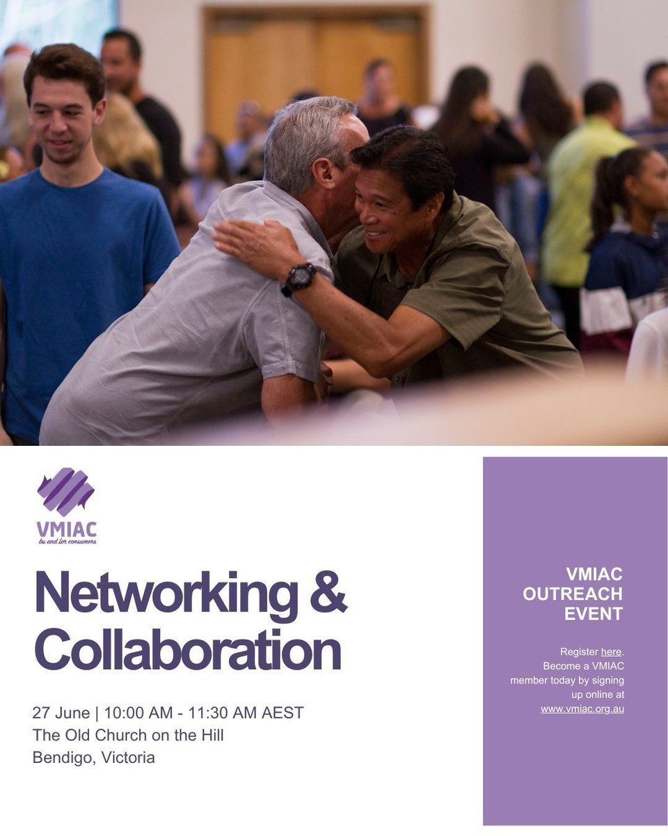 VMIAC (@vmiac) on Twitter photo Join <a href="/VMIAC/">VMIAC</a> at The Old Church on the Hill for conversations about access to mental health services, the importance of lived experience and advocacy. 
Register here: buff.ly/3RB0m0R 
#vmiac #mentalhealth #livedexperience #serviceprovider #RegionalVictoria #Bendigo Join <a href="/VMIAC/">VMIAC</a> at The Old Church on the Hill for conversations about access to mental health services, the importance of lived experience and advocacy. 
Register here: buff.ly/3RB0m0R 
#vmiac #mentalhealth #livedexperience #serviceprovider #RegionalVictoria #Bendigo