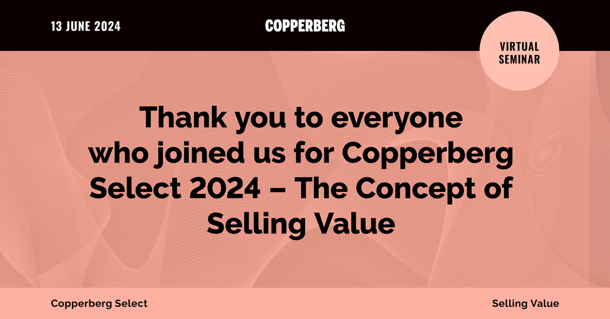 CopperbergAB's tweet image. It's been a week since our #SellingValue webinar. Thanks to everyone who joined! Hungry for more on #valueselling and #pricing? Join our #Manufacturing Business Community for events, networking, and resources. 👉 bit.ly/mfgcomm »