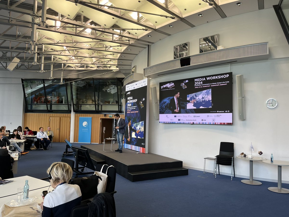 Cool day <a href="/eumetsat/">EUMETSAT</a> today. 80 Radio and TV Weather presenters in Headquarters and more than 400 online. We will talk during two days about weather, climate, satellites and … much more ☃️🌞☔️🌈🌂🛰️ !!! Vive la météo … #FIMC2024