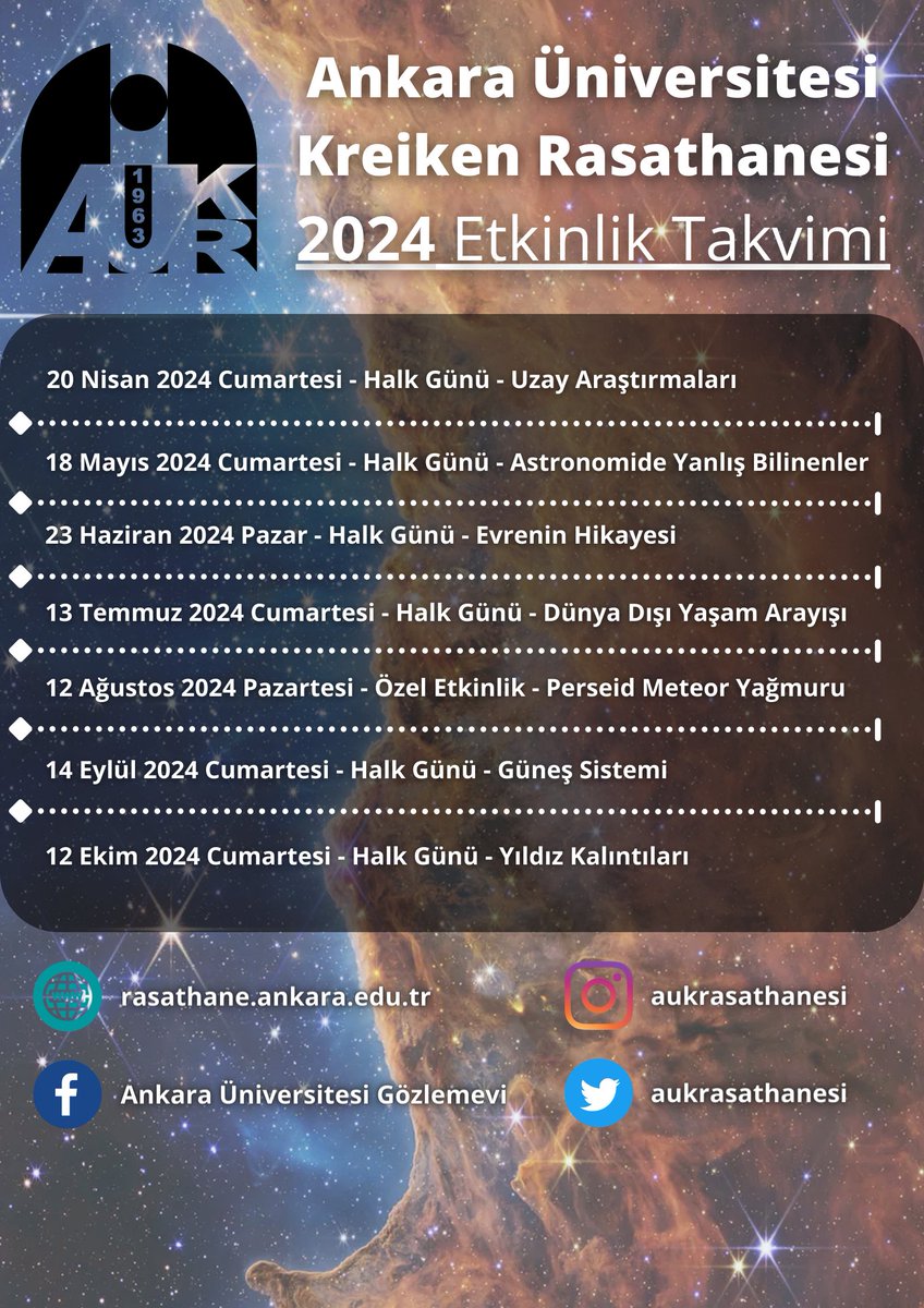 aukrasathanesi's tweet photo. Bir sonraki halk günü etkinliğimiz 23 Haziran 2024, Pazar akşamı gerçekleşecektir.

Etkinliklerimize tüm gökyüzü meraklılarını bekliyoruz. Etkinlikler ile ilgili duyuruları sosyal medya hesaplarımızdan ve internet sitemizden takip edebilirsiniz.

https://t.co/2PiTagbBr5 https://t.co/vEIdJ29i4K