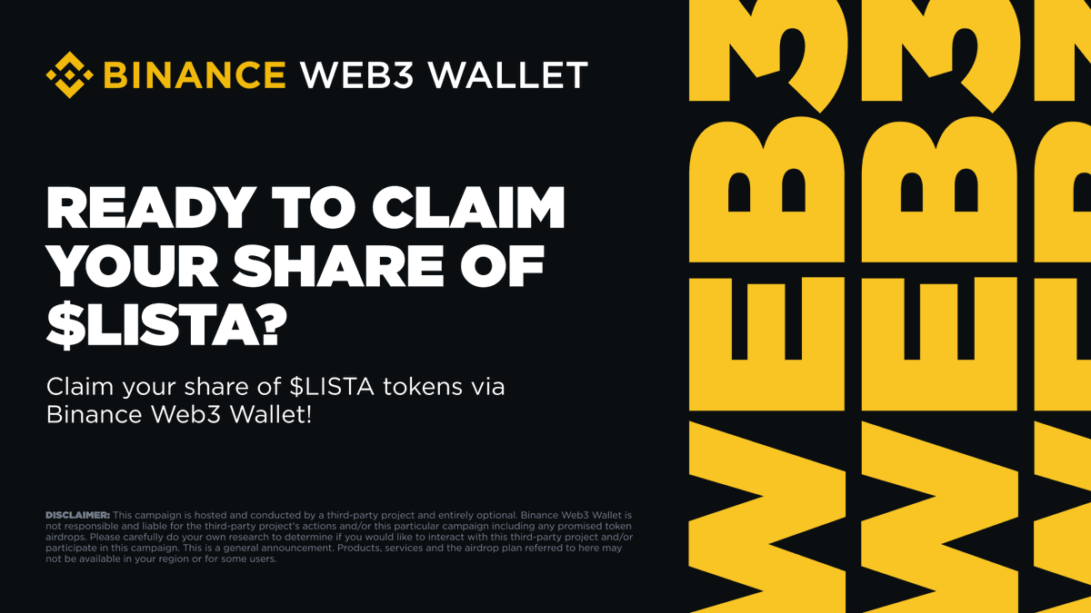 Did you participate in #BinanceWeb3Wallet activity with <a href="/lista_dao/">Lista DAO</a>?

You can claim your share within the Binance Web3 wallet starting at 9:00 UTC on June 20th!

Find out more ➡️ lista.org/airdrop