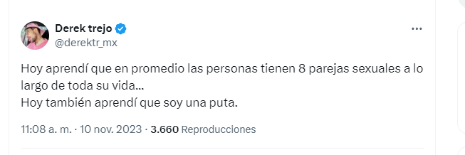 Katherin3CM's tweet photo. @007Lola_Mento Lleva tiempo haciendo esos comentarios misoginos el pendejo ese, que triste como termino su mamá y ojalá reciba justicia su caso. Pero ese wey se la pasaba ofendiendo a mujeres llamándoles putas y haciendo comentarios clasistas, de echo ya borro varios como el de donde se burlaba https://t.co/ZApc7w8NDl