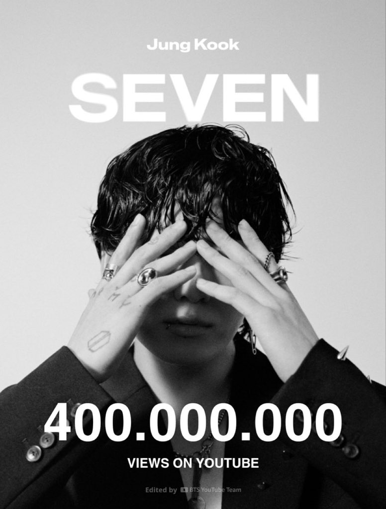 400 MILLION FOR SEVEN MV 
CONGRATULATIONS JUNGKOOK 
#Jungkook #Seven #JungKook_Seven