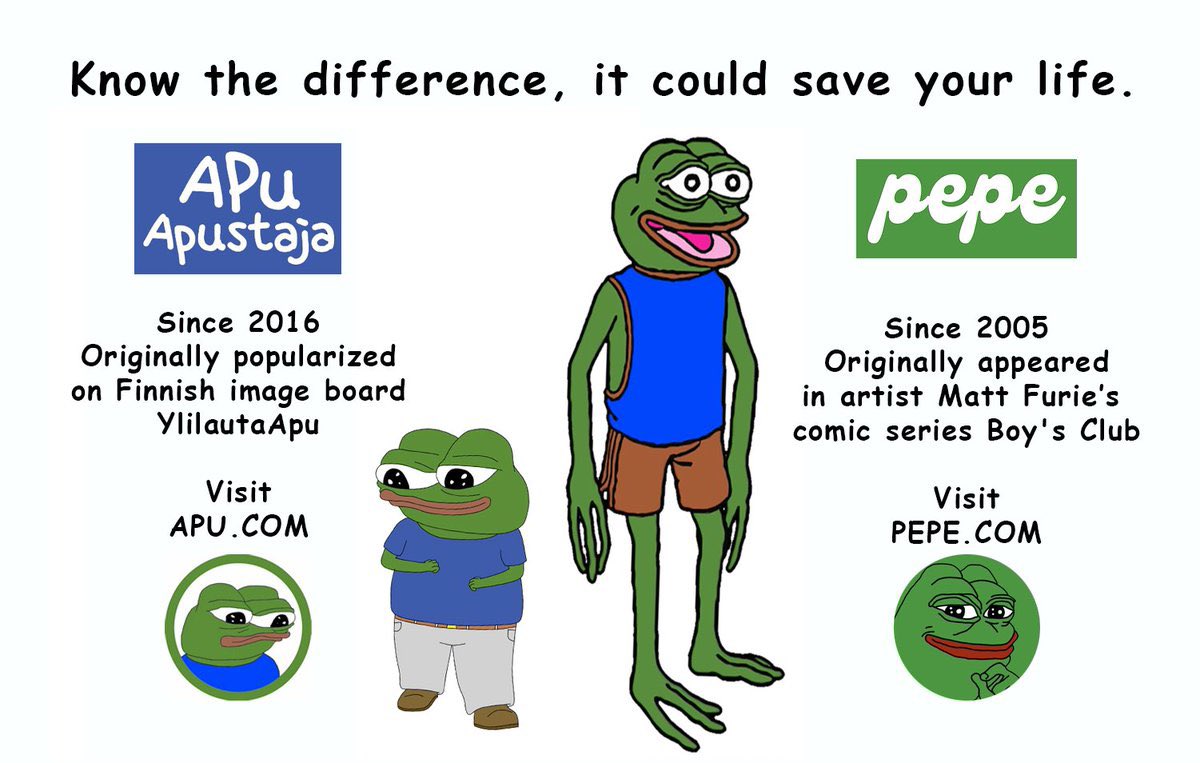 APU 和$PEPE 持有者早上好青蛙年，但希望各位$PEPE 持有者可以分辨$APU 和$PEPE 是两个不一样的青蛙，祝我们一起去月球玩，