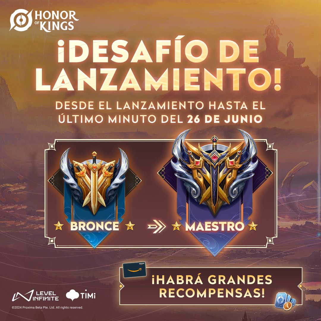 ¿Estás buscando tu siguiente reto dentro de Honor of Kings? 👀
¡Entonces participa en el Desafío de lanzamiento del rango Maestro!

#JuegaHonorOfKings
