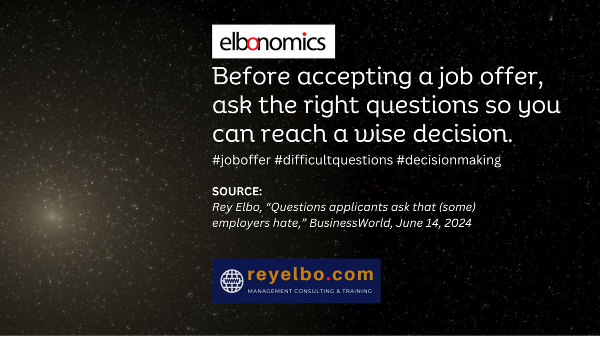 Rey_Elbo's tweet image. June 20, 2024 #ThinkingThursday
As an applicant with a lucrative job offer, what interesting questions would you raise before a prospective boss? 
#joboffer #DifficultQuestions #decisionmaking #careermove