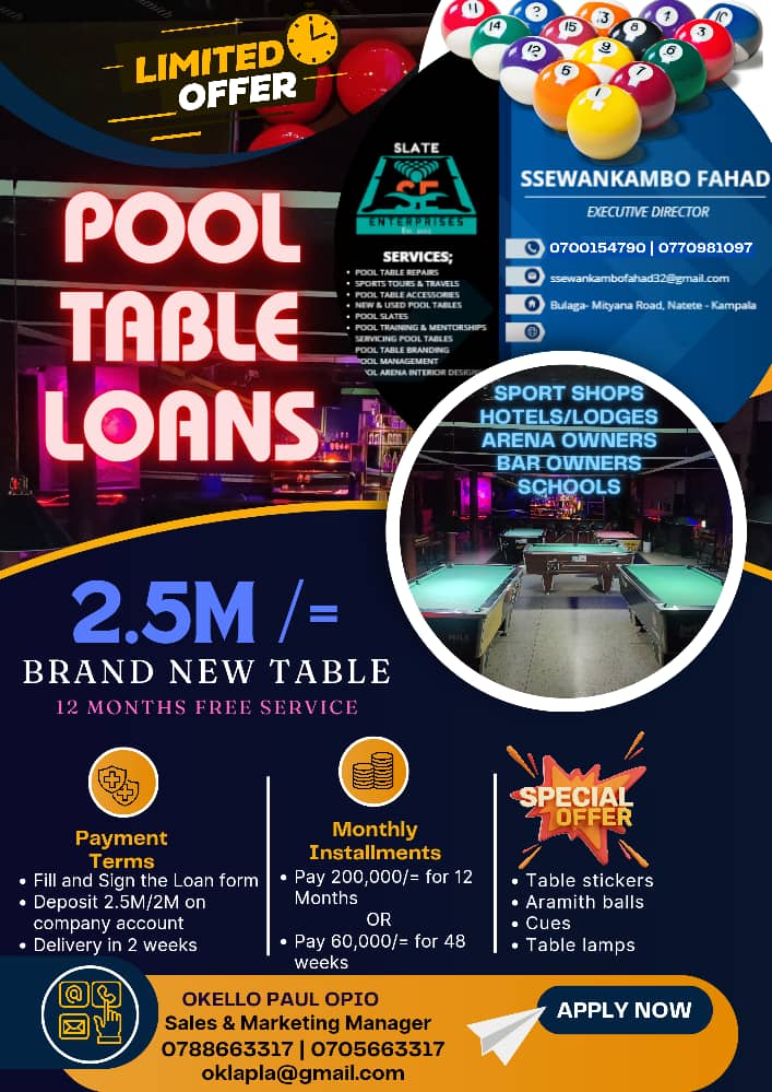 oklapaul's tweet photo. @Rangotengeteng @UgzFinest @HavyTweets_ @DouglasLwangaUg @BradleyCarl256 @HamisiBaabu @noelitoflow @Judie_Jidel @SuunaKing_James POOL TABLE LOANS https://t.co/efG6ZQotpp